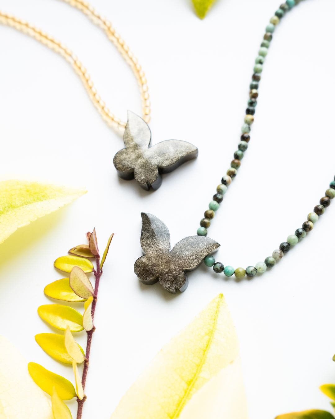 Gold Sheen Obsidian Hand Carved Butterfly Beaded Necklace - The Healing Pear