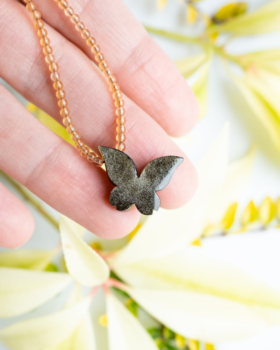 Gold Sheen Obsidian Hand Carved Butterfly Beaded Necklace - The Healing Pear
