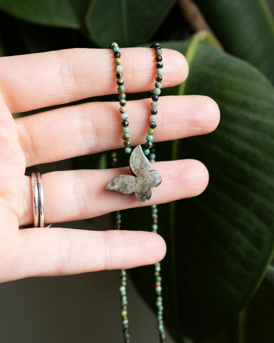 Gold Sheen Obsidian Hand Carved Butterfly Beaded Necklace - The Healing Pear