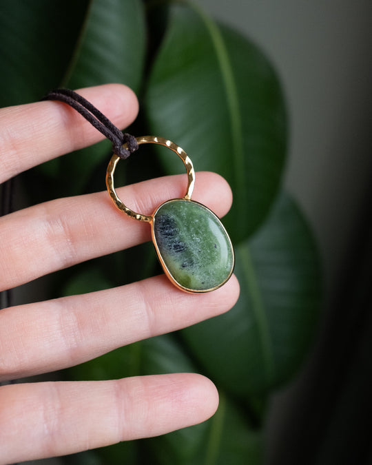 Green Grossular Garnet Pebble Gold Vermeil Necklace