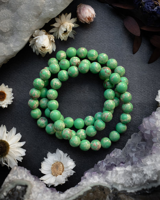 Green Imperial Jasper Round Bead Bracelet 8mm