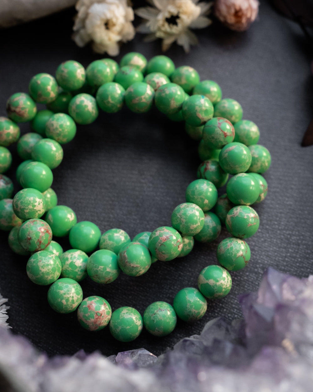 Green Imperial Jasper Round Bead Bracelet 8mm