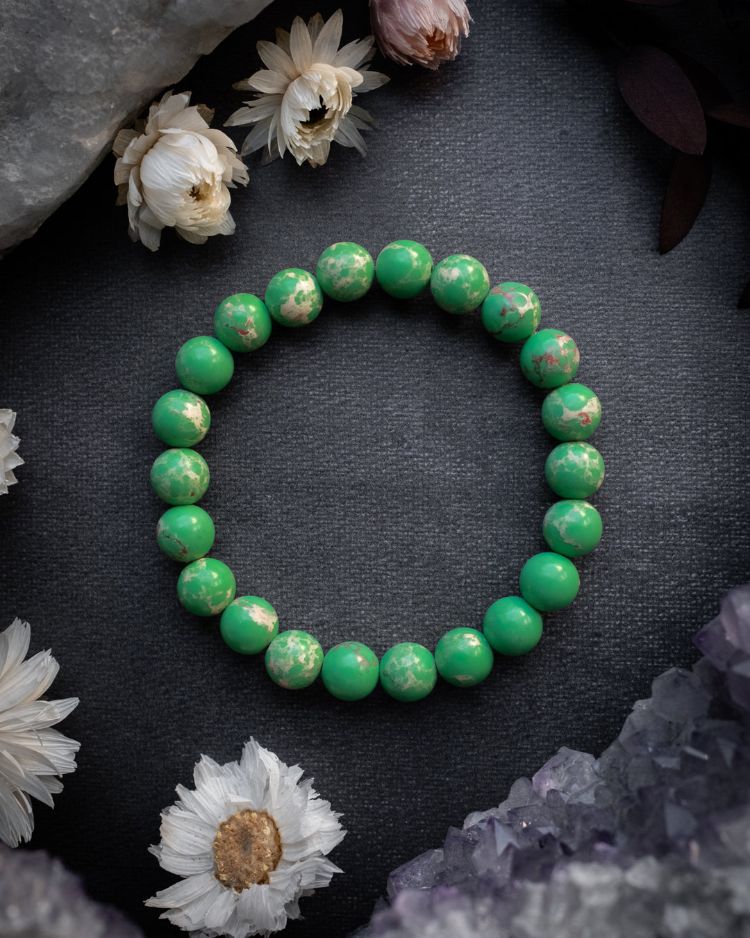 Green Imperial Jasper Round Bead Bracelet 8mm
