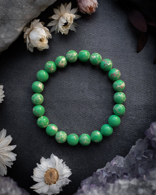 Green Imperial Jasper Round Bead Bracelet 8mm