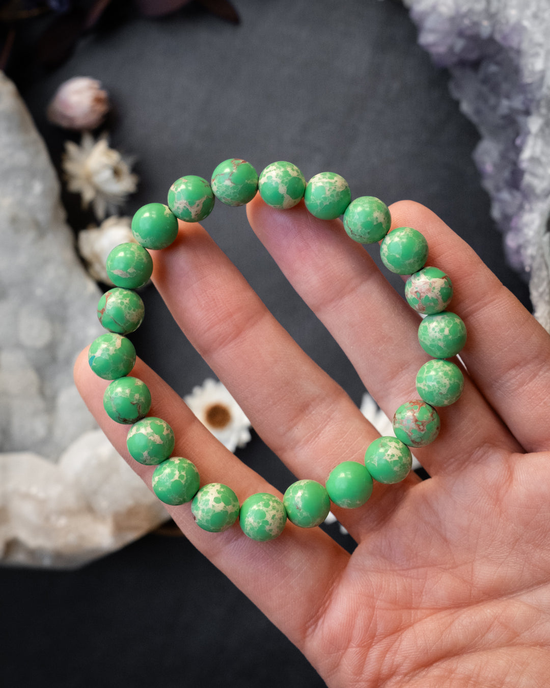Green Imperial Jasper Round Bead Bracelet 8mm
