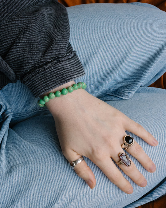Green Imperial Jasper Round Bead Bracelet 8mm