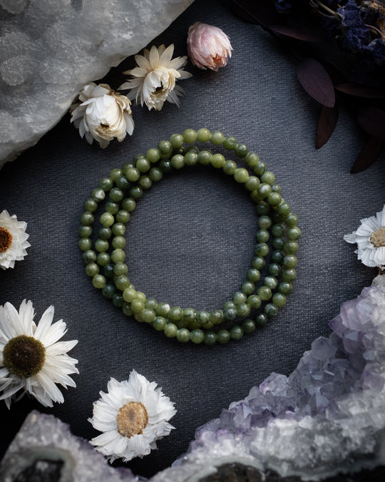 Green Jade Round Bead Bracelet 4mm