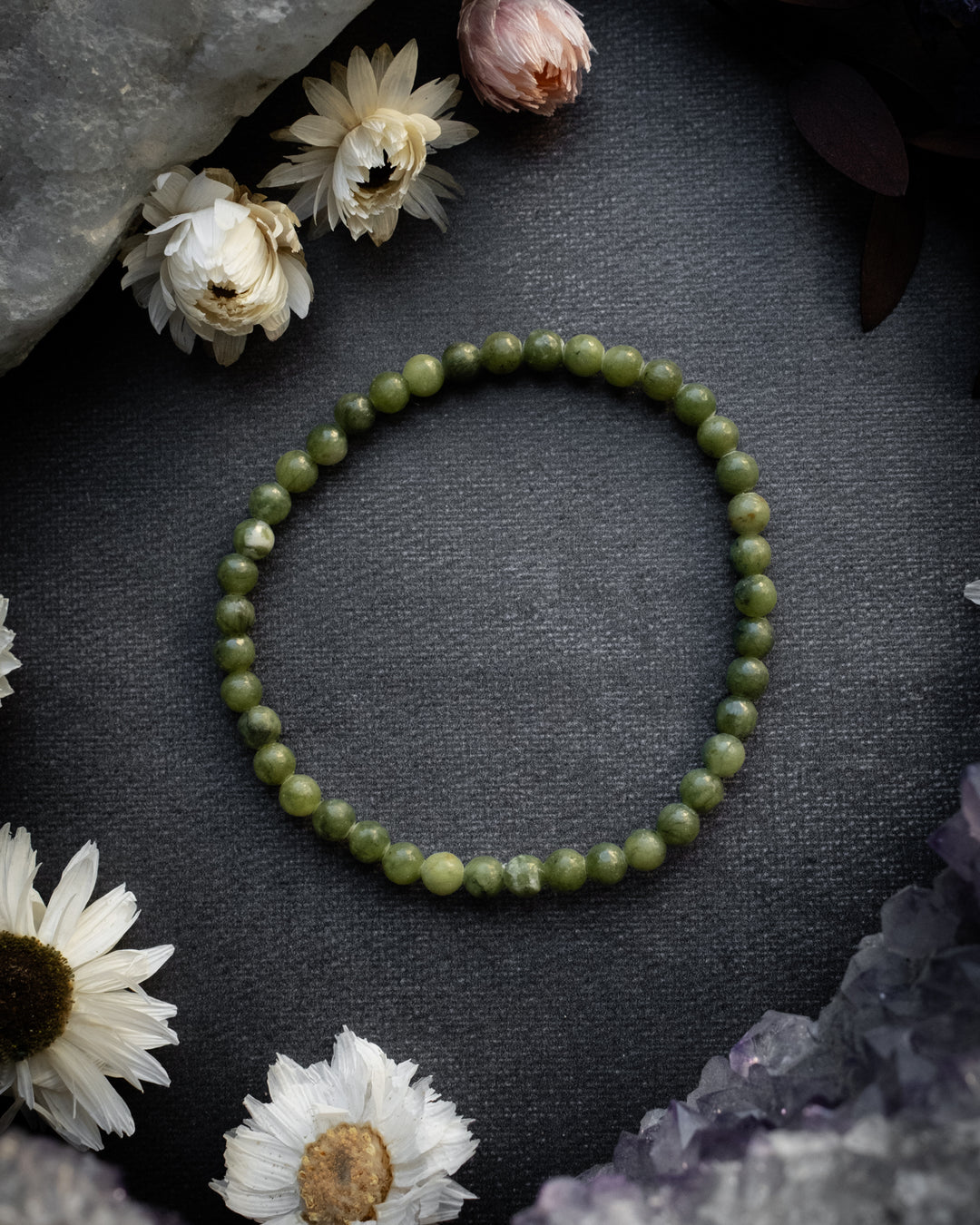 Green Jade Round Bead Bracelet 4mm