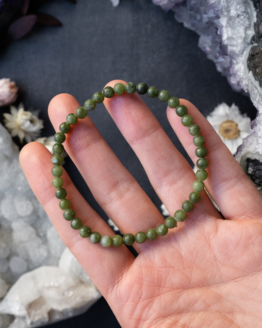Green Jade Round Bead Bracelet 4mm