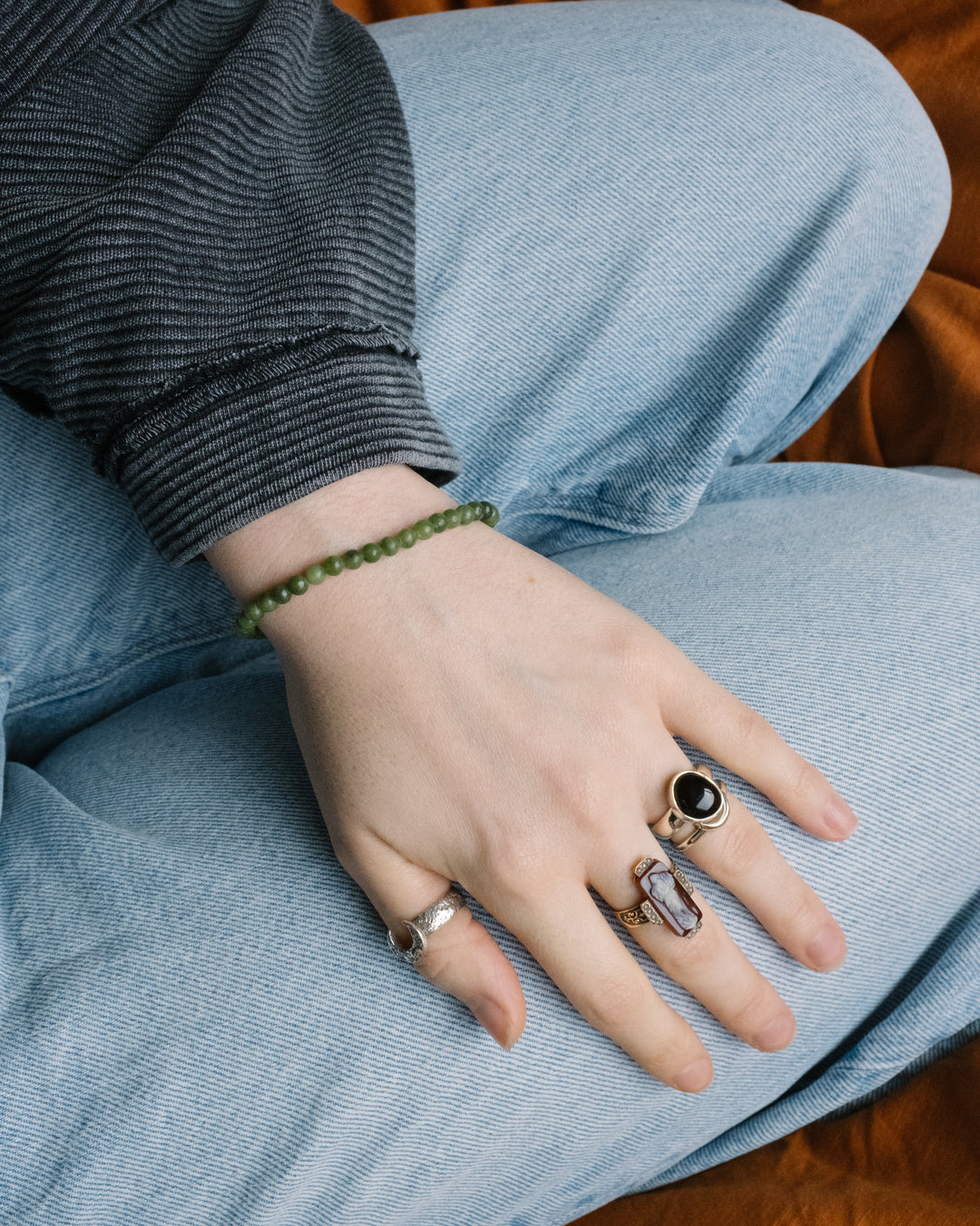 Green Jade Round Bead Bracelet 4mm