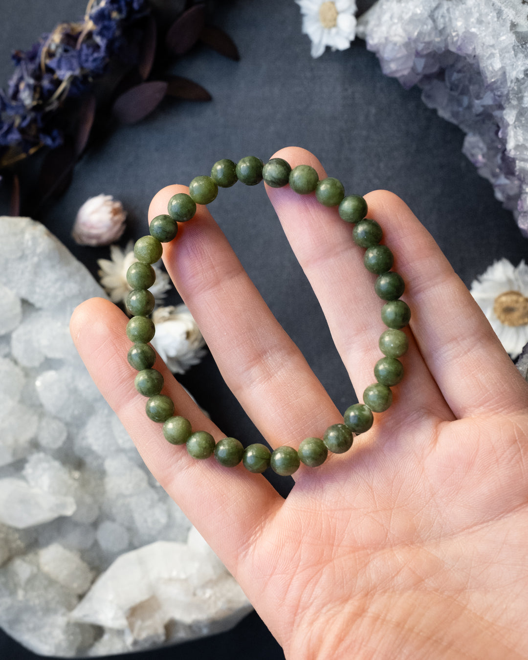 Green Jade Round Bead Bracelet 6mm
