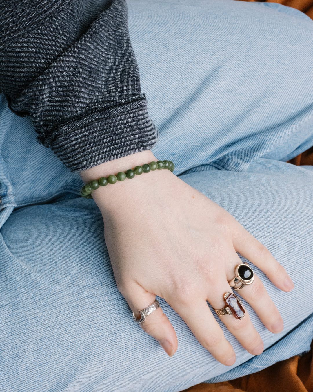 Green Jade Round Bead Bracelet 6mm