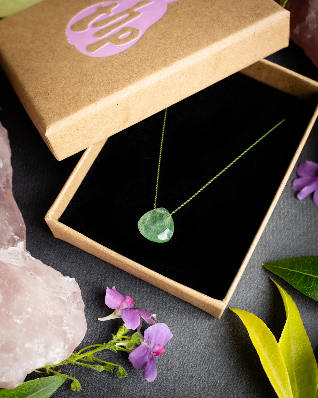 Green Strawberry Quartz Vegan Silk Necklace