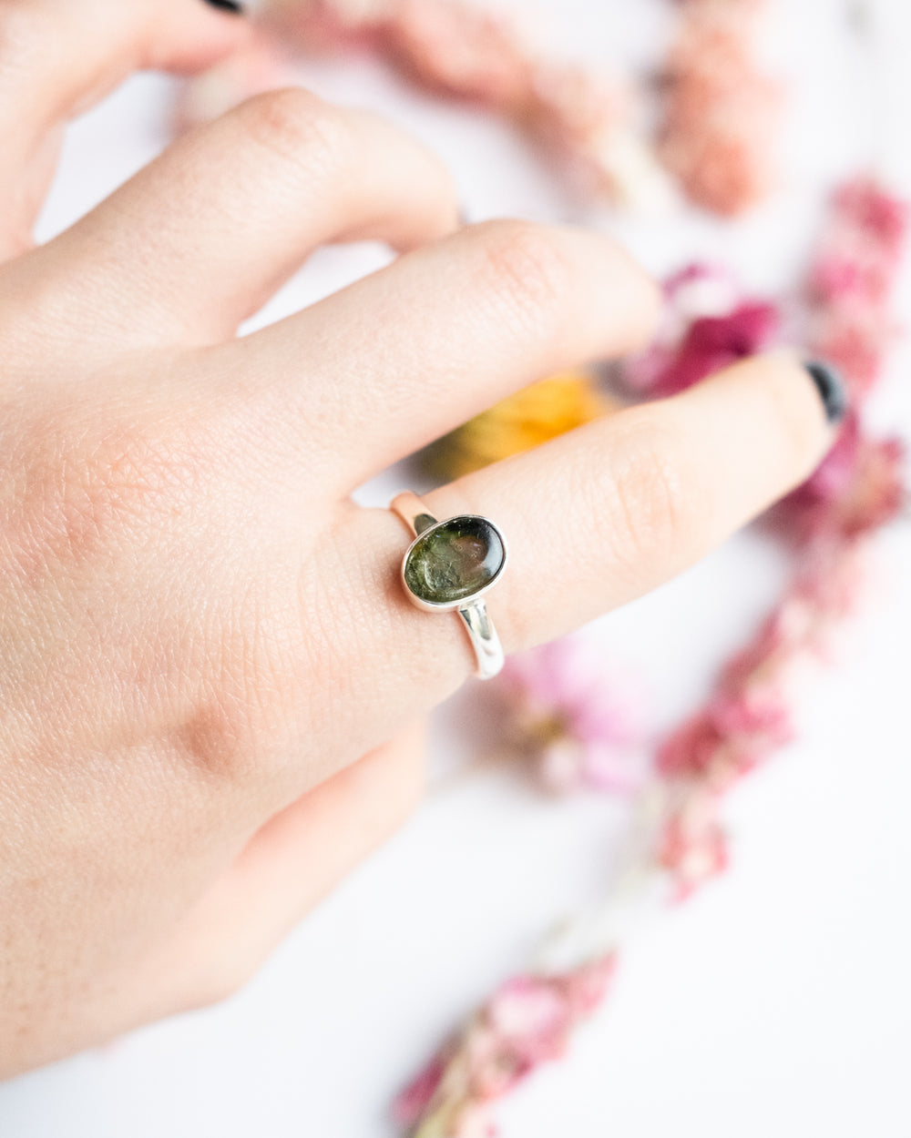 Pink & Green Tourmaline Ring in Sterling Silver - Size 9 US / R 3/4 UK - The Healing Pear