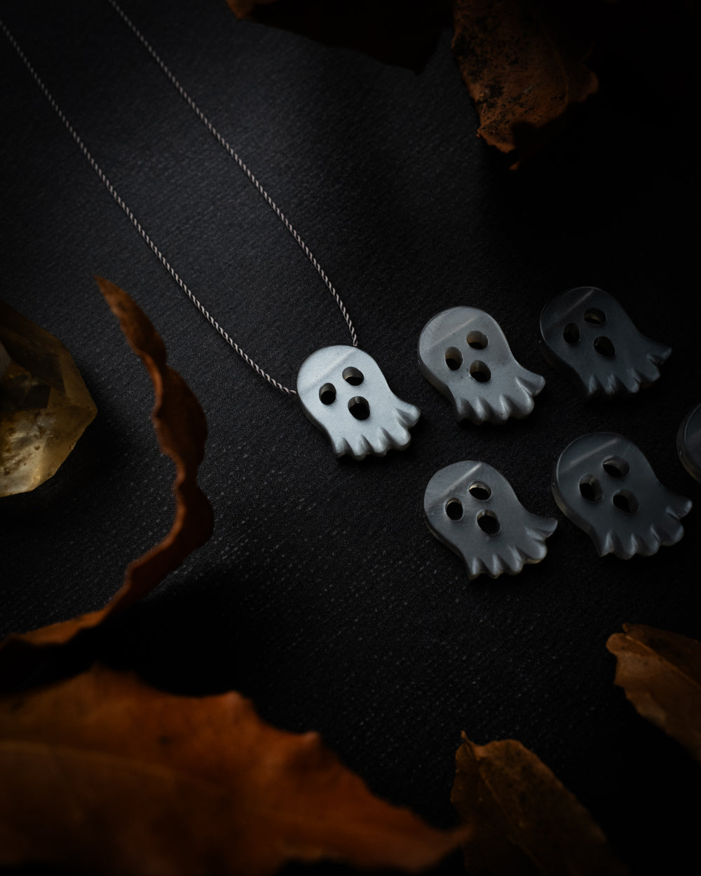 Grey Moonstone Hand Carved Ghost Necklace