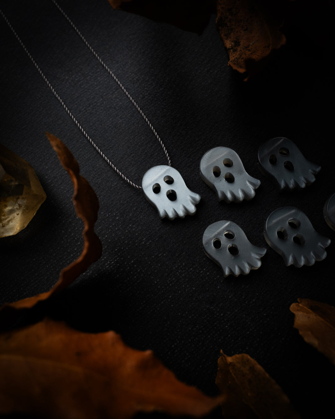 Grey Moonstone Hand Carved Ghost Necklace
