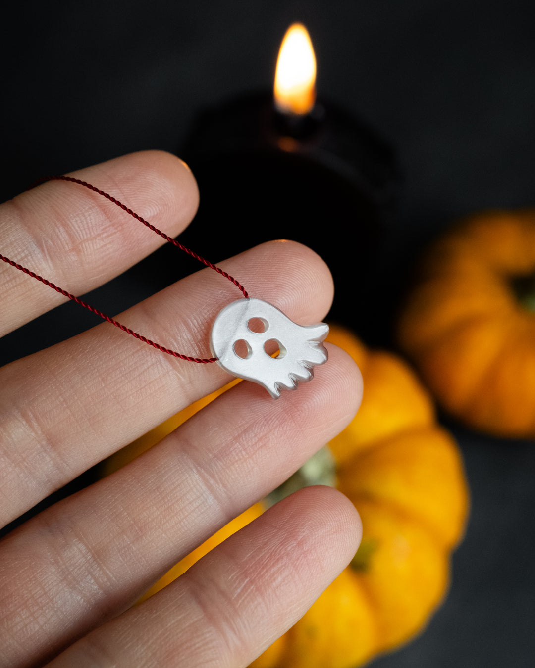 Grey Moonstone Hand Carved Ghost Necklace