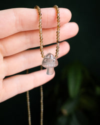Grey Moonstone Hand Carved Toadstool & Green Labradorite Beaded Necklace