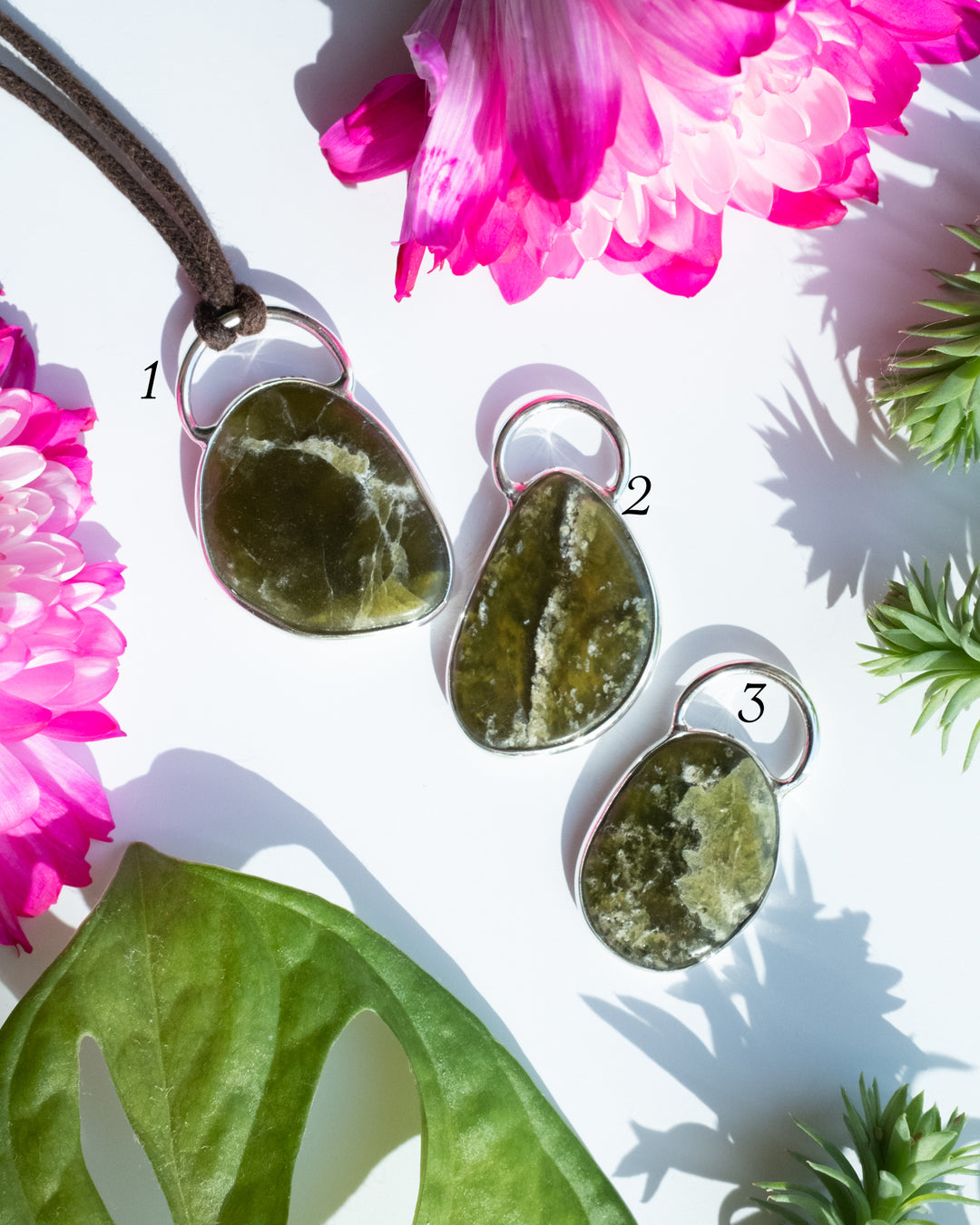 Green Grossular Garnet Pebble Recycled Sterling Silver Necklace