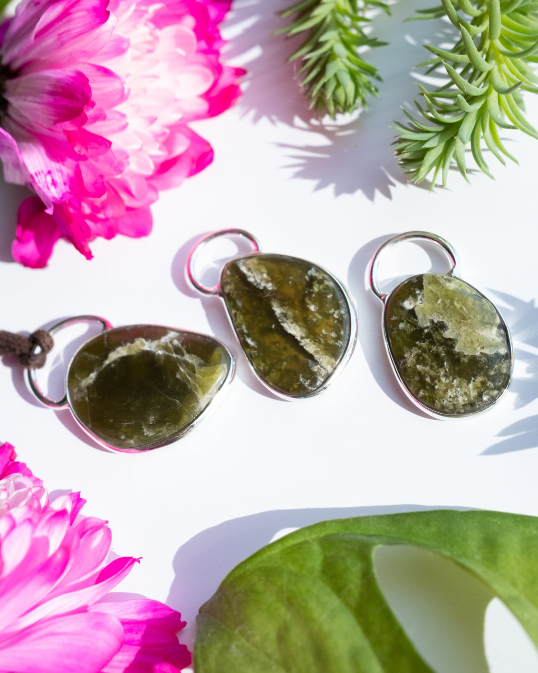Green Grossular Garnet Pebble Recycled Sterling Silver Necklace