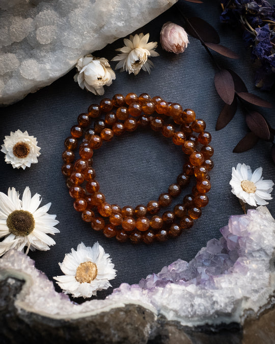Hessonite Garnet Round Bead Bracelet 6mm