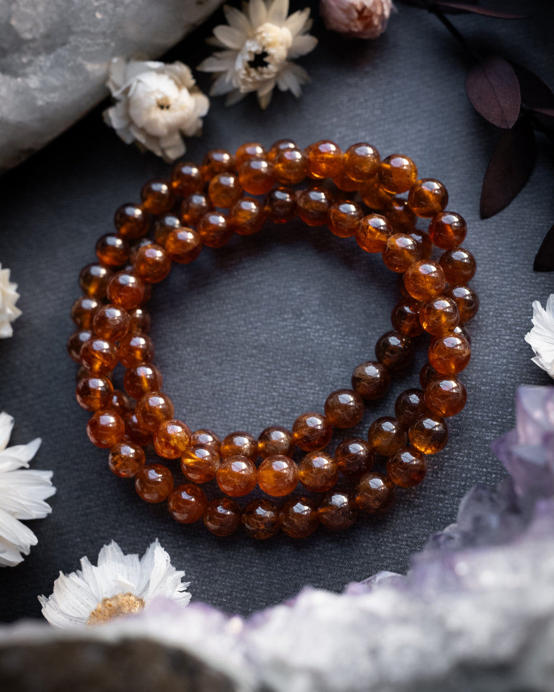 Hessonite Garnet Round Bead Bracelet 6mm