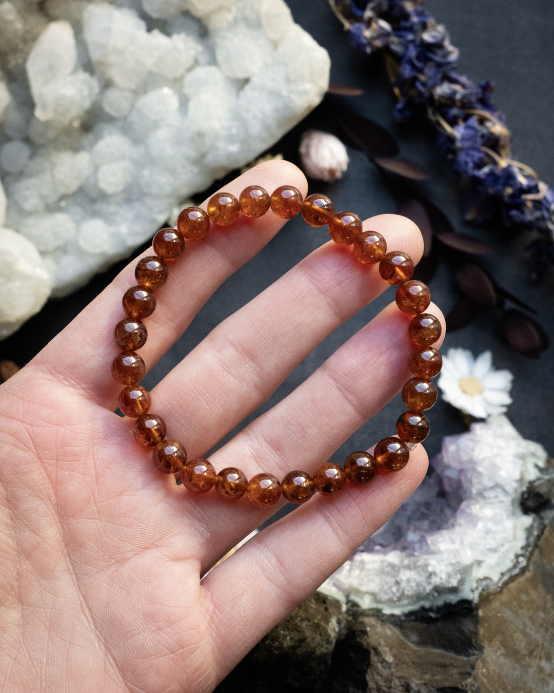 Hessonite Garnet Round Bead Bracelet 6mm
