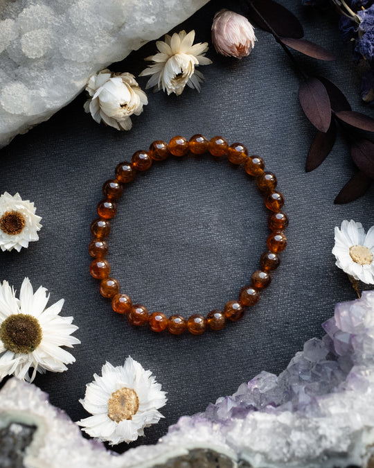 Hessonite Garnet Round Bead Bracelet 6mm