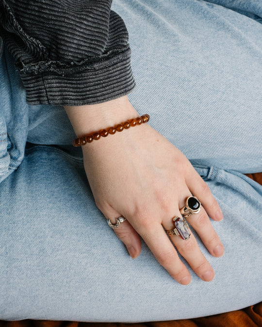 Hessonite Garnet Round Bead Bracelet 6mm
