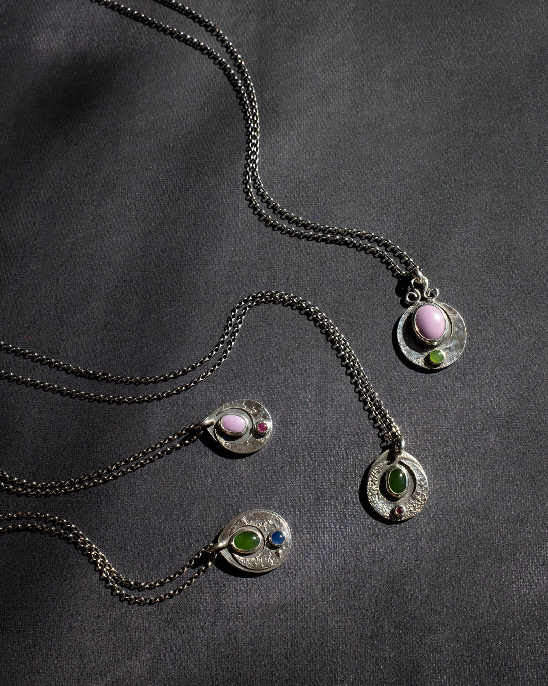Nephrite Jade &amp; Ruby Moon Talisman Sterling Silver Necklace - The Healing Pear