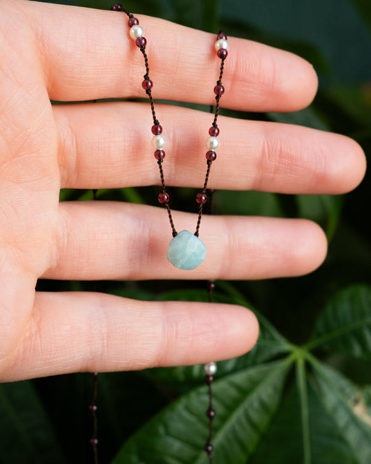 Amazonite / Garnet Gemstone Beaded Necklace
