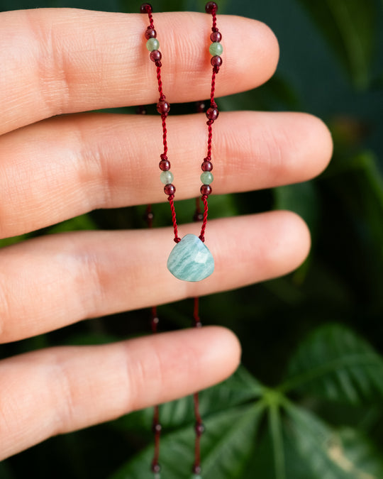 Amazonite / Garnet Gemstone Beaded Necklace