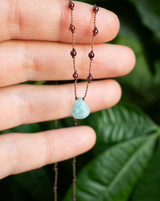 Amazonite / Garnet Gemstone Beaded Necklace