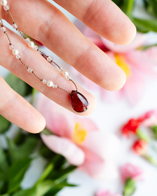 Amazonite / Garnet Gemstone Beaded Necklace