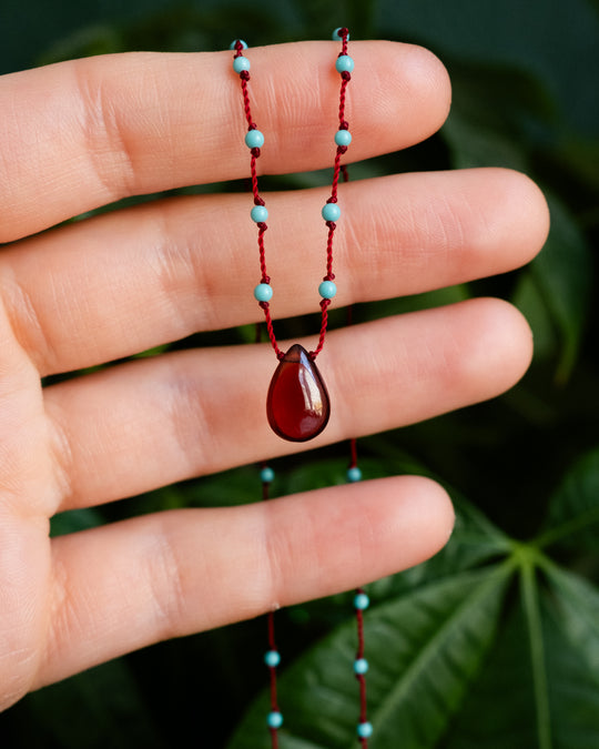 Amazonite / Garnet Gemstone Beaded Necklace