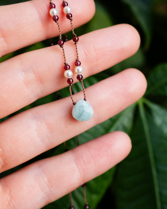 Amazonite / Garnet Gemstone Beaded Necklace
