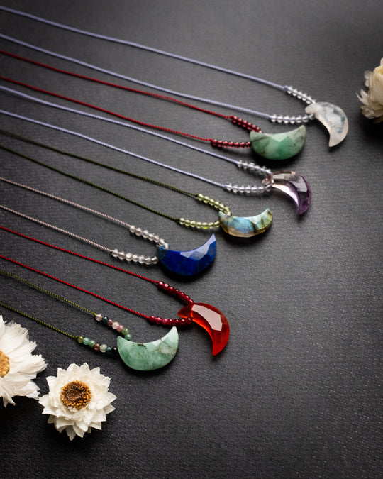 Harmonious Pair: Crescent Moon Vegan Silk Necklace - The Healing Pear