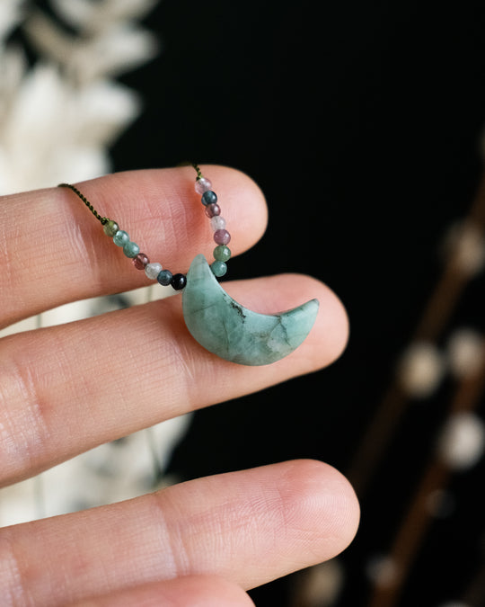 Harmonious Pair: Crescent Moon Vegan Silk Necklace - The Healing Pear