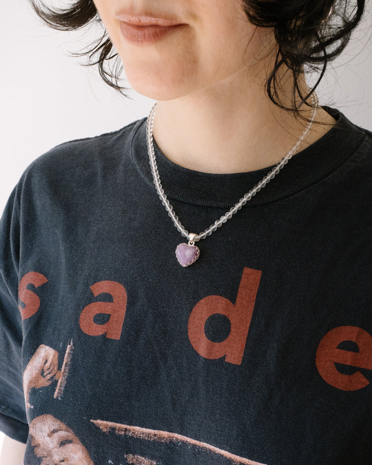 Lepidolite Heart Sterling Silver Gallery Beaded Necklace - The Healing Pear