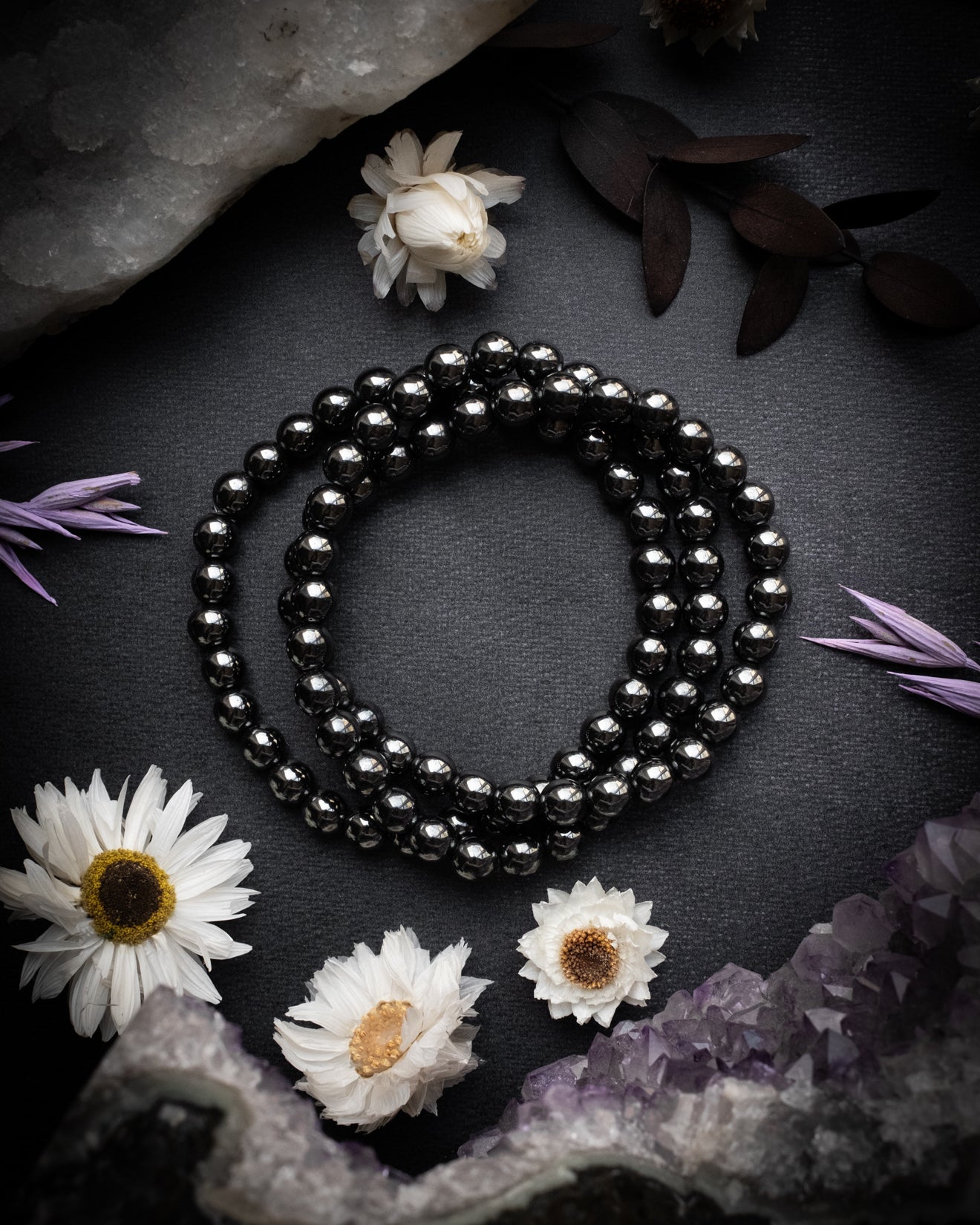 Hematite Round Bead Bracelet 6mm - The Healing Pear