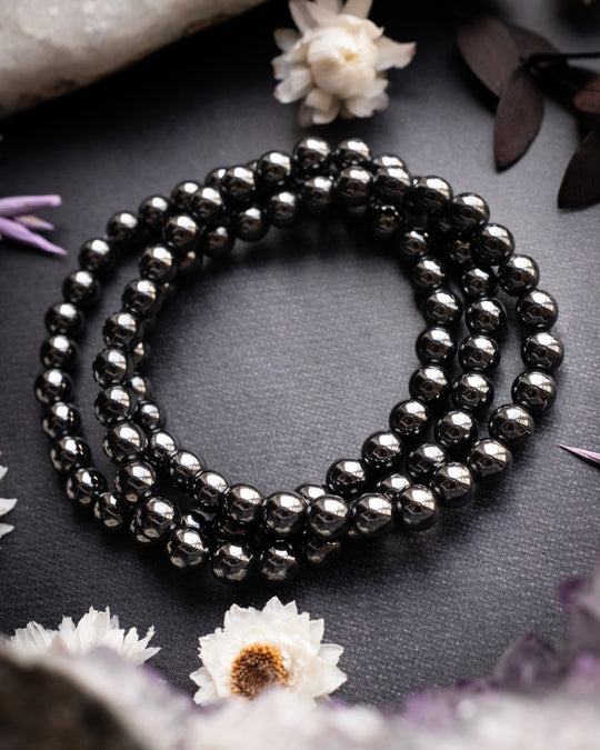 Hematite Round Bead Bracelet 6mm - The Healing Pear