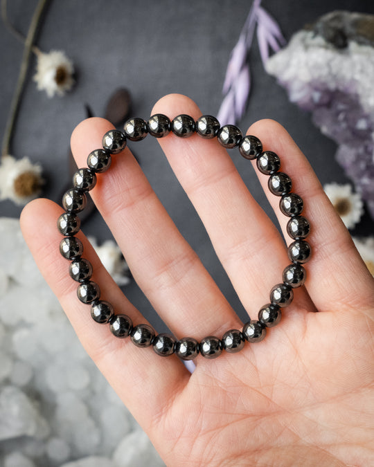 Hematite Round Bead Bracelet 6mm - The Healing Pear