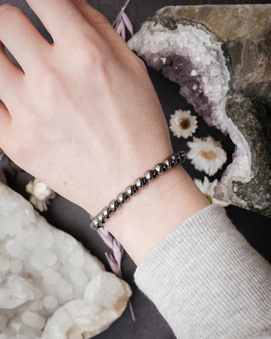 Hematite Round Bead Bracelet 6mm - The Healing Pear