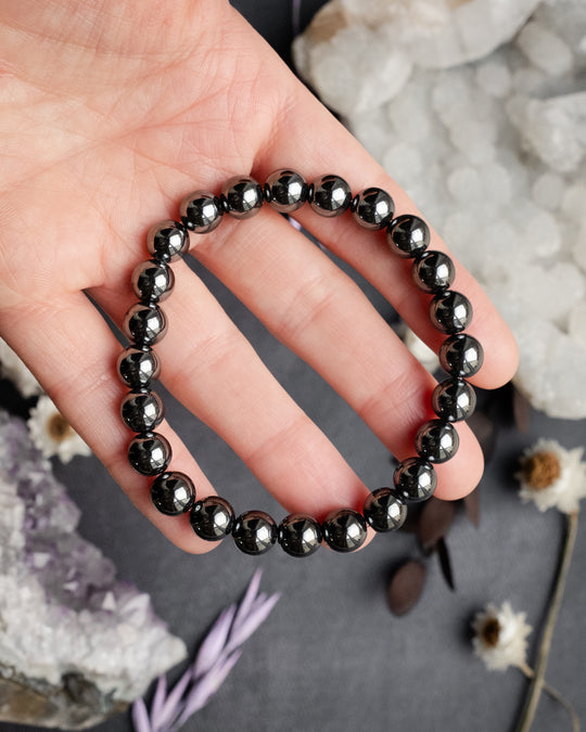 Hematite Round Bead Bracelet 8mm - The Healing Pear