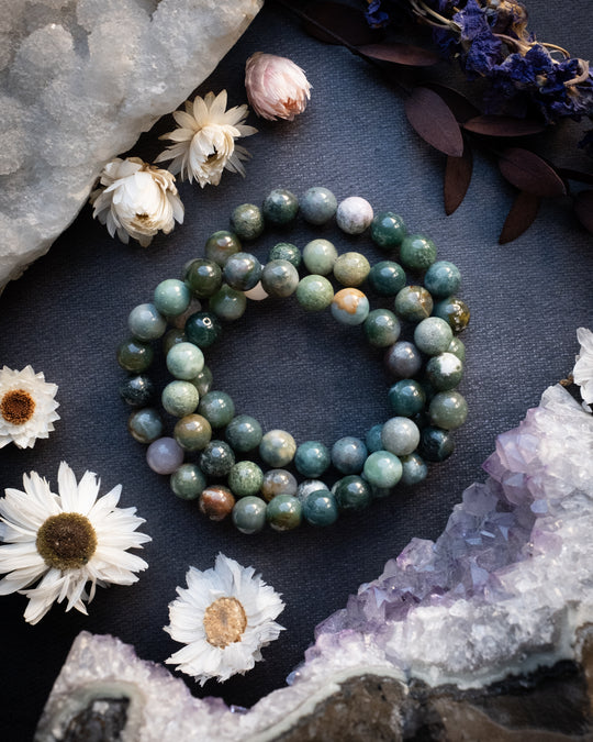 Indian Agate Round Bead Bracelet 8mm