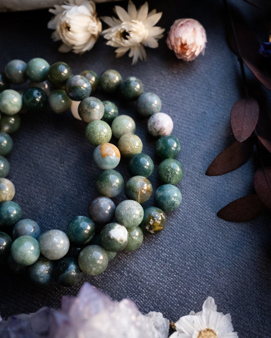 Indian Agate Round Bead Bracelet 8mm