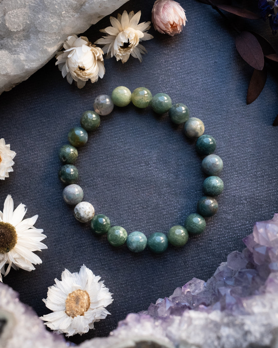 Indian Agate Round Bead Bracelet 8mm