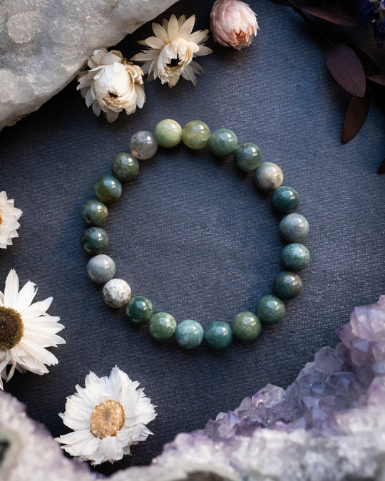 Indian Agate Round Bead Bracelet 8mm