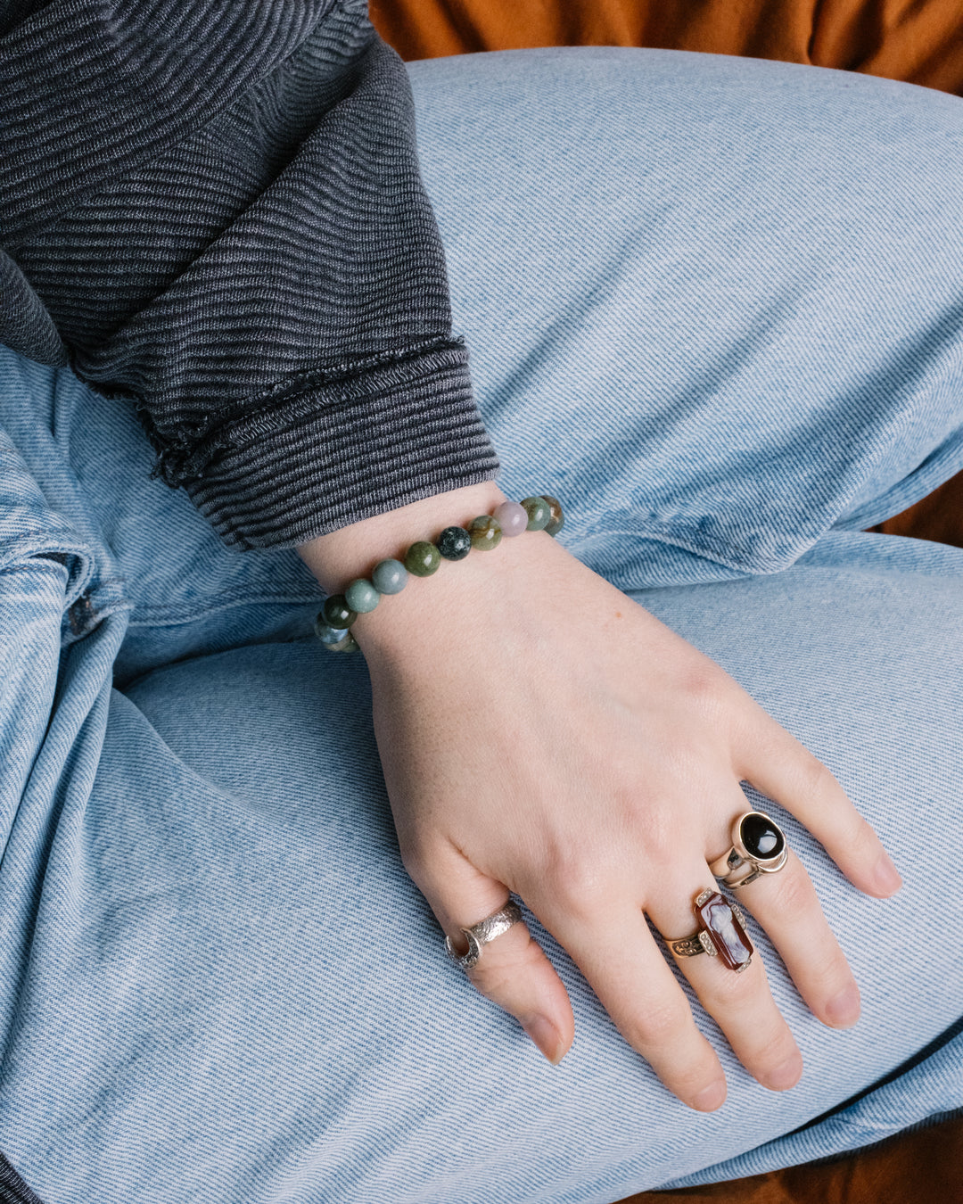 Indian Agate Round Bead Bracelet 8mm