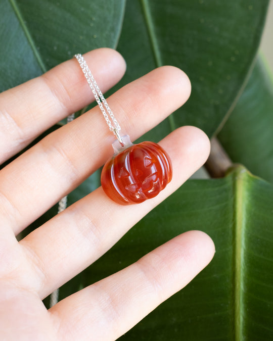 Carnelian Hand Carved Pumpkin Necklace